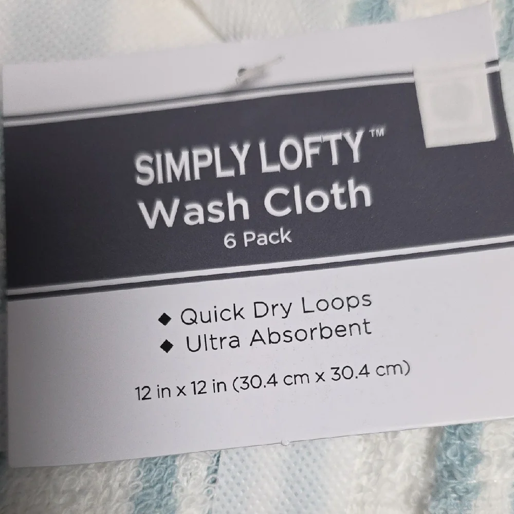 Simply Lofty White & Light Blue Striped Wash Cloths 6pk - Set of 2